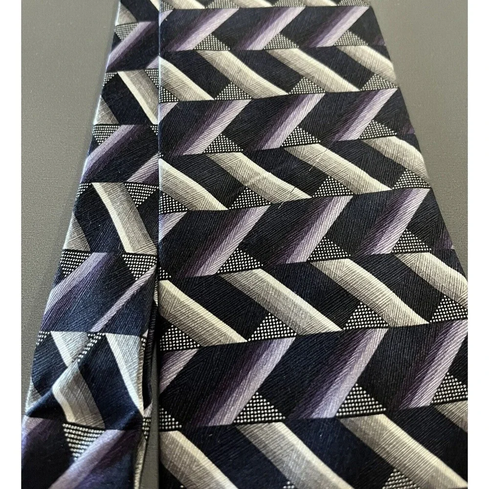 Silk Purple Black Silver Geometric Pattern Men's Tie Necktie X-Long Harve Benard